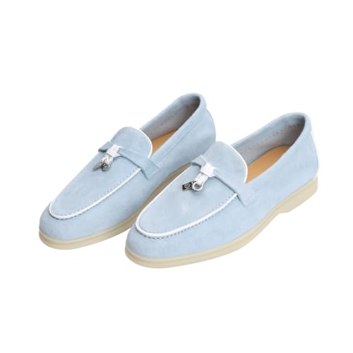 Image of XOBZJH Women's Leather Suede Loafers Flats - Slip-On Penny Loafers with Soft, Comfortable Driving & Dress Shoes for Casual Office Work All Day