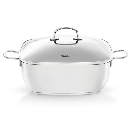 Fissler Secural/Edelstahl-Bräter, beschichtet (6,5 L - Ø 28 cm) Schmortopf rechteckig, mit Glas-Deckel, backofengeeignet - Induktion