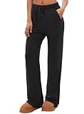 Darong Womens Ribbed Kint Wide Leg Lounge Pants Comfy Drawstring Loose Trousers with Pockets 9069 Black S