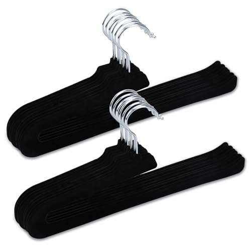 Huopueit Velvet Pants Hangers - 16 Pack Black Non Slip Open Ended Hanger with 360 Swivel Hook - Closet Space Saving Hanger for Heavy Pants, Jeans, Trousers, Scarf