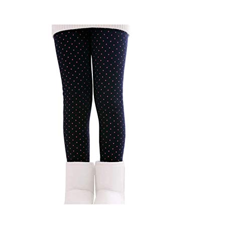 our fantasy time 1 x Verdickte Mädchen Thermoleggings, Fleece Gefütterte Hose, Herbst Winter Thermohose in Dunkelblau mit Pünktchen (140) Cover