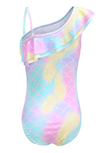 Big Girls One Piece Swimsuits One Shoulder Ruffle Swimwear Mermaid Bathing Suit Rainbow Size 12/10-12 #TOP1