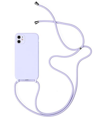 Alihtte Coque pour iPhone 11 avec Cordon de Collier, Coque pour iPhone 11 Souple Silicone TPU Bumper Etui Housse avec Cordon Réglable Lanyard Case pour iPhone 11 Mince Collier Cover-Lavande Cover