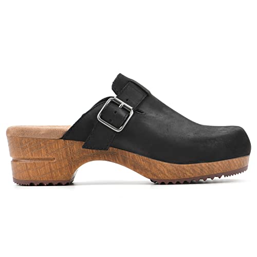 White Mountain Shoes Behold Leather Clog, Black/Nubuck, 7.5 M #TOP1