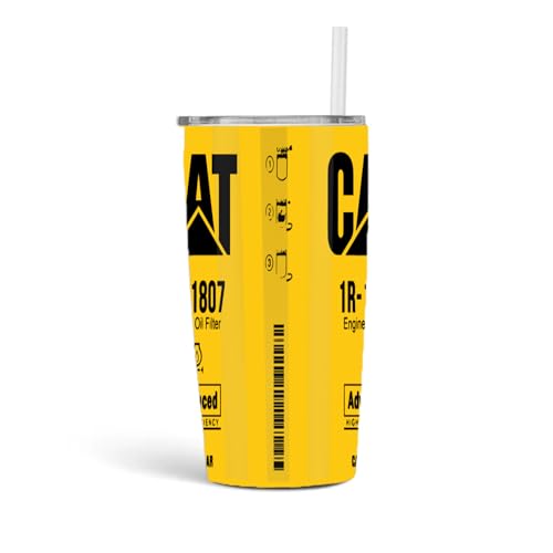 Yellow CAT 1R 1807 Engine Oil Filter Advanced High Efficiency 20oz Stainless Steel Tumbler Double-Wall Vacuum Insulated, Lid and Straw Included