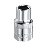 HARFINGTON 6-Point 1/2' Drive 7/16' SAE Socket, Chrome Vanadium Steel, Square Drive, 1.5' Length, Shallow, Mirror Polished Chrome, Socket Hand Tool for Car Repair & Mechanical Maintenance