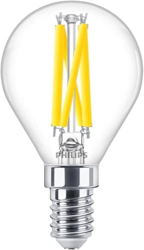 Image of Philips Master LED E14 GolfBall Filament Clear 3.4W 470lm Dimmable – Dim to Warm 2200K–2700K, CRI 90+, Best Color Rendering, 40W Incandescent Replacement, Decorative LED Bulb