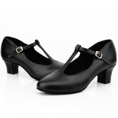 Keemi Black Character Shoes Ballrom Dance Shoes for Women,T-Strap Latin Dance Heels 1920 Dancing Shoes for Salsa Tango Flamenco,2.3"2