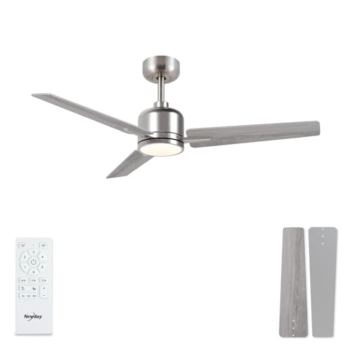 Newday Deckenventilatoren Nickel Gebürstet, 107cm Deckenventilator Silber mit Beleuchtung Dimmbar...