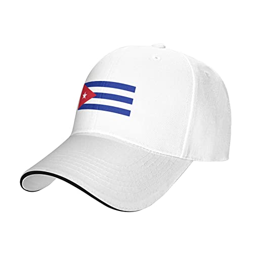 LOUJIN Casquette de baseball réglable avec drapeau de Cuba - Casquette décontractée à visière confortable et respirante - Pour homme et femme - Blanc, blanc, taille unique