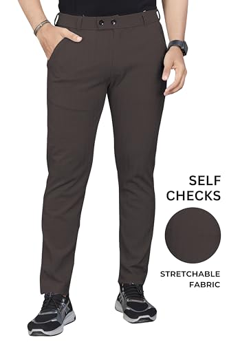 Image of Men's Regular Fit Self-Design Trousers | Mid-Rise Cotton Blend Pants for Work Stylish Formal Bottoms for Men (Pack of 1)