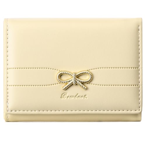 Image of RNIEGA Small Wallets Girls Cute Coquette Bow Wallet Women Aesthetic Credit Card Holder with ID Window, Cream Yellow