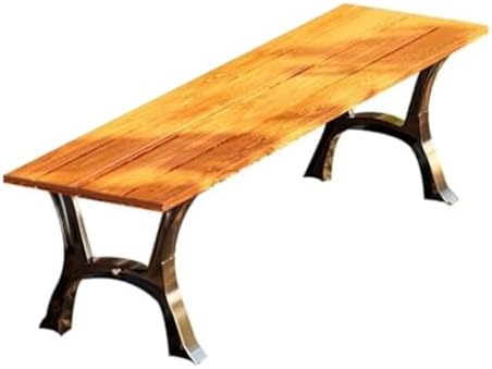 Weatherproof Outdoor Bench, 71in Backless Garden Seating, Durable Wood & Cast Aluminum for Patio, Yard, Balcony, Park - Easy to Install, Brown Finish