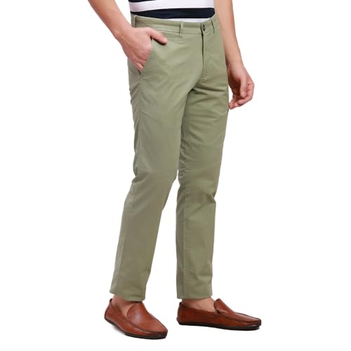 Image of Parx Men's Cotton Blend Solid Pattern Low Rise Tapered Fit Flat Front Casual Trouser