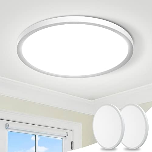 LED Ceiling Light [2 Pack], 24W 2100LM Round Bathroom Ceiling Light, IP44 Waterproof Ceiling Lights Daylight White 5000K Modern Flush Ceiling Light for Bedroom Living Room Office Kitchen HallwayØ22CM