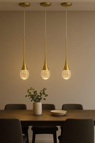 Image of FILLISKA 3 in1 Colour Changing LED Luxurious Hanging /Pendant Light (FrenchGold-MX8114)