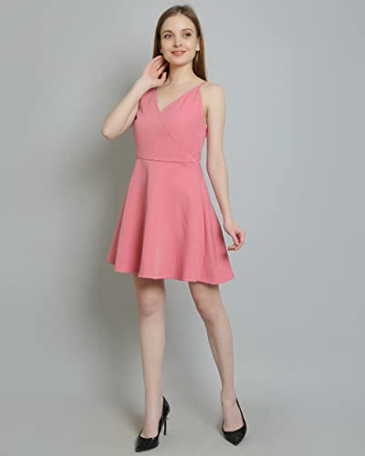 Image of Women Pink Colour Body Fit & Flare Mini Dress |Occasion: Casual | Party | Beach | Formal | Meeting |Women's Bodycon Casual Mini Dress for Women's and Girl's