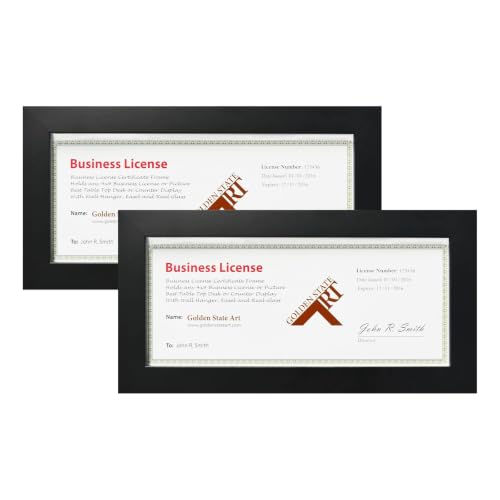 Golden State Art 4x9 Business License Frame, Black Wood Real Glass, 2 Pack