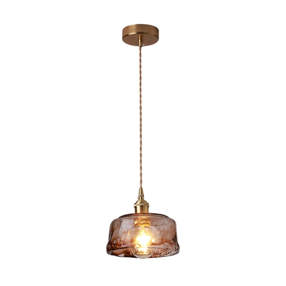 ITOSUI Modern Retro Pendant Light Hammered Amber Glass Hanging Lamp 6.7-Inch Brass Copper Ceiling Fixture for Kitchen Island Dining Room Bedside E26 59.1-Inch Adjustable Cord