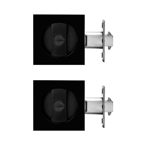 Pocket Door Lock,Privacy Door Hardware Suitable for Bathroom Bedroom etc Recessed 2 Sided, 2 3/8" Backset, Invisible Hardware for 1 3/8” to 2 3/16” Thickness Door (Black-2Pack, Privacy Lock)