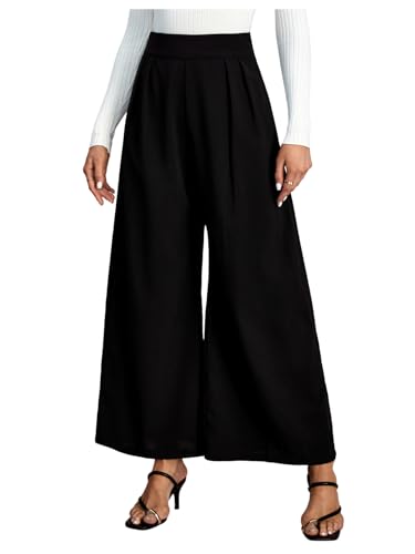 Women's Wide Leg Flowy Pants Pleated High Elastic Waist Loose Dressy Casual Trousers with Pockets
