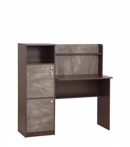 Image of Lakdi The Furniture Modern Home & Office Computer Desk with Integrated Storage Hutch - Executive Workstation, Locking Cabinet, Printer Shelf & Marble-Textured, Espresso & Grey Stone Finish - 121534338