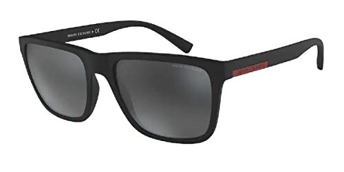 Armani Exchange A｜X AX4080S 80786G 57M Matte Black/Light Grey Mirror Black Square Sunglasses for Men+Bundle with Accessory Eyewear Kit