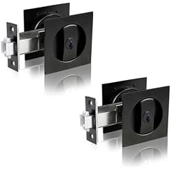Dontay Keyed Pocket Door Lock,Flush Mount Recessed Knob,2-3/8 inch Backset,Square Bed Bath Hardware Fit Sliding Barn Interior Door Thickness 1-3/8 to 2-3/16 inch(Matte Black,2)