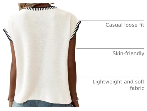 Image of SAUKOLE Women's Sweater Vest Casual V Neck Cap Sleeve Knit Pullover Tops | 2026 Spring Clothes, Soft Knit Shirts, Short Sleeves T-shirts, Tunic Blouses, Sweater Tank Tops
