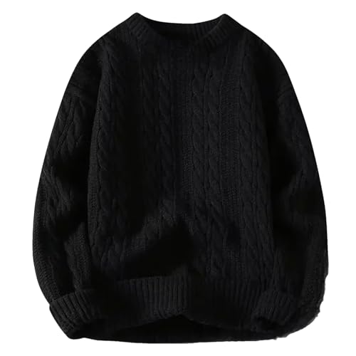 Men's Round Neck Sweater Solid Color Loose-Fit Knitted Top Casual Wear Inner Wear Sensible Style Knitwear