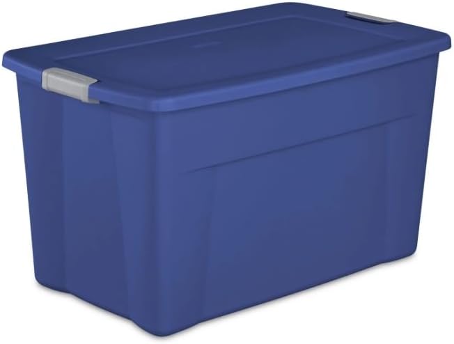 132L Latching Storage Tote with Lid – Large Stackable Organizer Bin, Blue