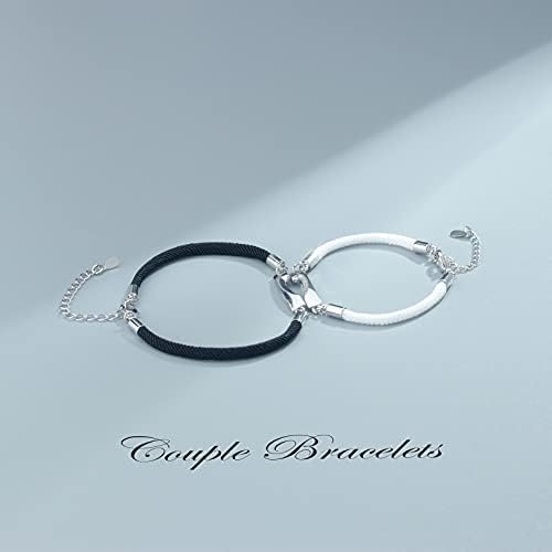 Couple Bracelets, Matching Bracelet for Couple, Relationship Bracelets for Boyfriend Girlfriend Him Her, 2PCS Adjustable Rope Bracelets with Love Heart Pendant