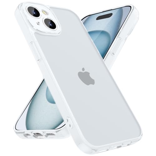HGH Matt Hülle für iPhone 15 mit Kameraschutz, [Militärschutz] Stoßfest FallSchutz, Durchscheinende Rückseite Anti-Finge...