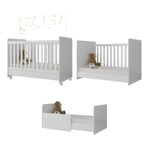 Berço Americano 3x1 Com Colchão, Poltrona Amamentação E Puff Bambino Multimóveis Mp4101 Branco/cinza Branco/cinza