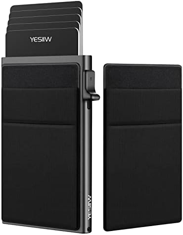 YESIIW Slim Card Holder Wallet - Minimalist Pop up Wallet for Men RFID Blocking with Money Pocket | Metal Card Case Black