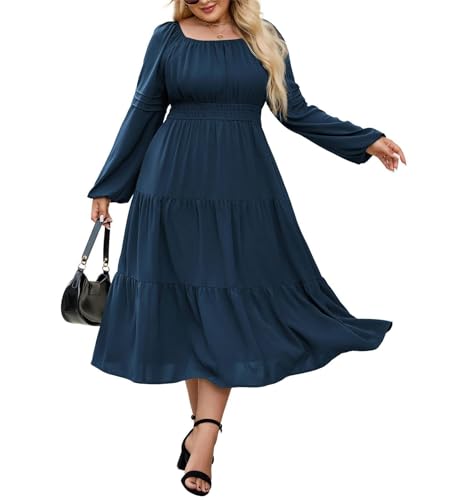 Elegantes Damenkleid in Übergröße langärmliges Midikleid mit Stufenkleid in A-Linie
