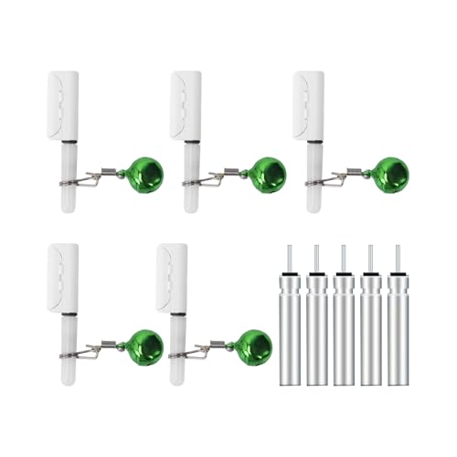DONGKER 5 PCS Fishing Glow Sticks,Night Fishing Alert Glow Stick LED Fishing Pole Light with Bells for Fishing Rods (0.5-2.8mm Rod Tip)
