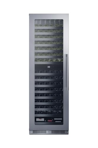 Summit 24"Wine Cellar, 98 Bottle, Shallow Depth, Dual Zone Winecellar, Stainless Steel- SDHWC98LHD on Fridge.com