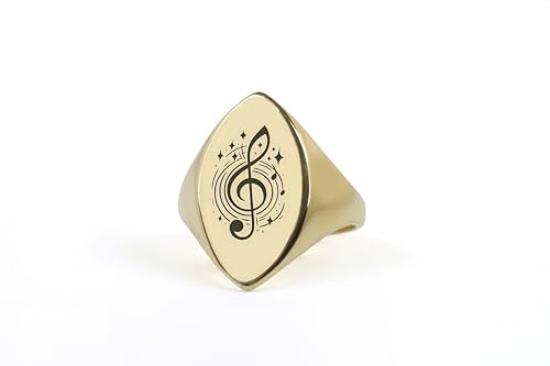 Bague note de musique en or 24k motif clé de sol pour musiciens style poire