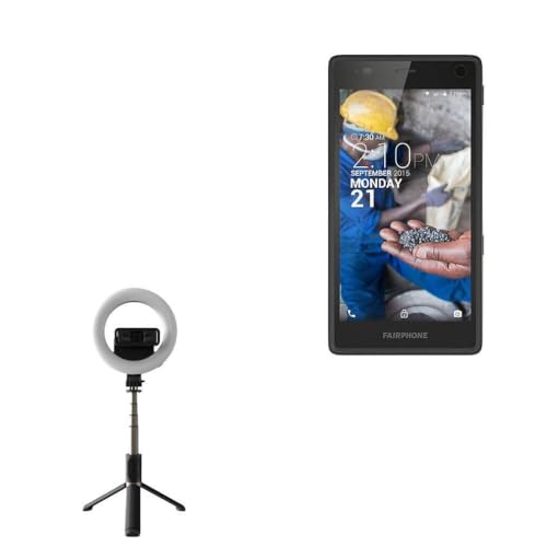 BoxWave Stand and Mount Compatible with Fairphone 2 - RingLight SelfiePod, Selfie Stick Extendable Arm with Ring Light - Jet Black