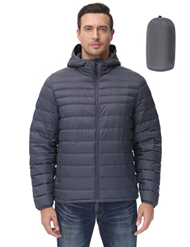 Royal Matrix Men's Winter Down Puffer Jacket Packable Lightweight Hooded Down Jacket Warm Windproof Down Puffy Jacket (Deep Grey, Xxl) #TOP18