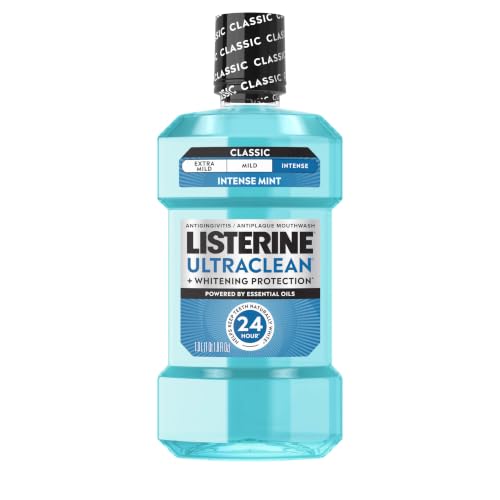Image of Listerine Ultraclean Intense Antiseptic Mouthwash + Whitening Protection*, Everfresh Technology to Help Fight Bad Breath, Gingivitis, & Plaque, Tartar Control Oral Rinse, Intense Mint, 1L