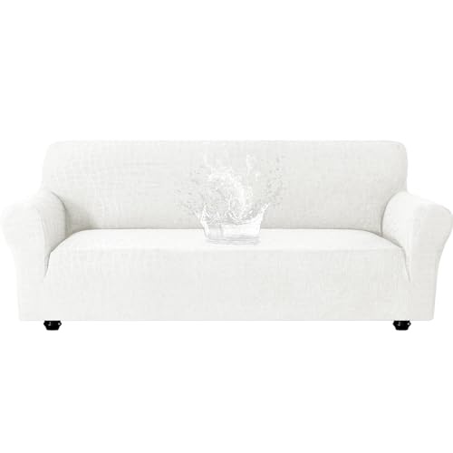 Ystyle Funda Sofa Impermeable 3 Plazas, Ajustables Fundas Sofa Elasticas, Universales Cubre Sofas Antiarañazos Gatos, Couch Cover Antideslizante Antimanchas, Con Reposabrazos, Crema