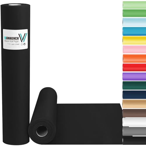 Vanhench Black Wrapping Paper Roll 17.5x 963 (80 1/4FT) for Gift Kraft Craft Bulletin Board Paper Art Construction Poster Birthday Floral Bouquet Flower Packing Moving Shipping Supplies 80GSM 55LB