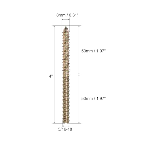 Image of uxcell 5 /16-18x4 Hanger Bolts, 8pcs Double Ended Screws Wood Dowel Screws for Furniture