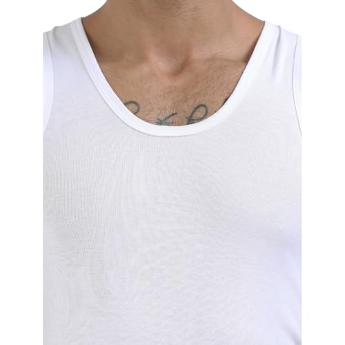 Image of Crystal Men's Super Combed Rib Cotton Round Neck Sleeveless Vest | Long Enough to Tuck in | Pack of 4