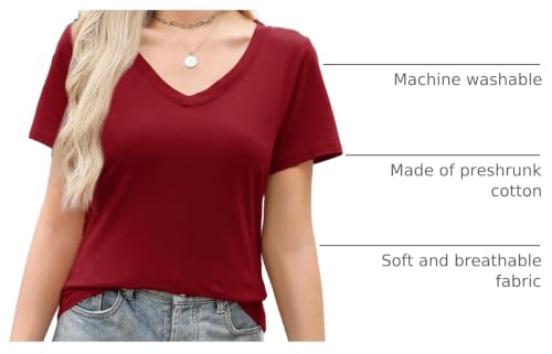 Image of Elesomo Womens T Shirts V Neck Summer Short /Long Sleeve Cotton Tops Tees