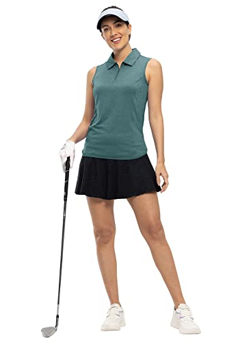 Bgowatu Women's Sleeveless Golf Polo Shirts 1/4 Zip Tennis Tank Tops With Collar Uv Protection Dry Fit Gray Green S #TOP4