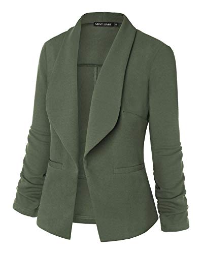 Unifizz Womens Casual Work Office Open Front Blazer Jacket Army Green M - Thumbnail 4