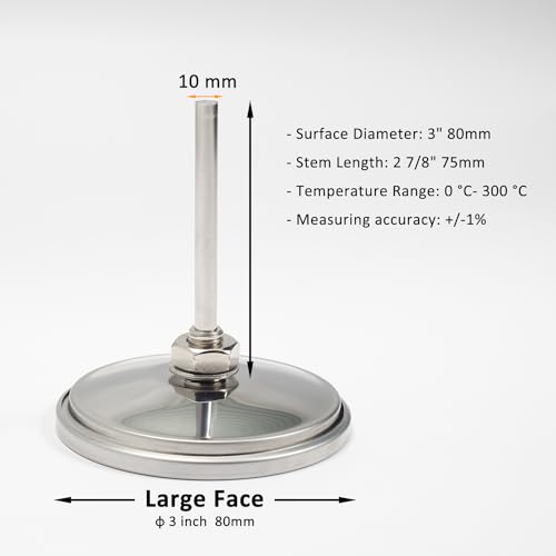 GALAFIRE 80 mm großes Zifferblatt 300 °C BBQ Grill Thermometer Holz Smoker Temp Gauge mit verlängertem 73 mm Stiel für Grillen Fleisch Kochen